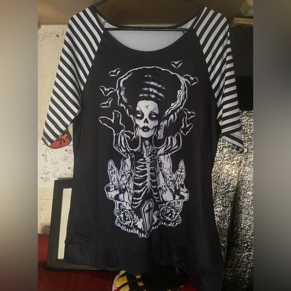 Source Unknown Tops - NEW HORROR PUNK BLACK WHITE PYCHOBILLY TUNIC TOP T SHIRT XXL fit L - xxl